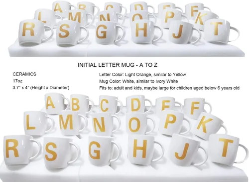 Miniatura 4 de ZaH Taza de café de 16 onzas, taza de cerámica del alfabeto ABC para mujeres, hombres, niños y niñas, decoración del hogar, taza inicial A-Z (A)