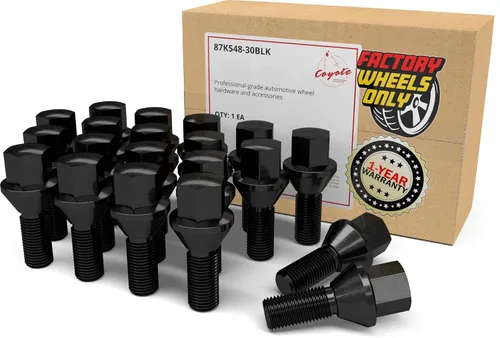 Miniatura 10 de Wheel Accessories Parts 20 pernos de asiento de bellota de rosca M14 x 1.50 con acabado negro, vástago de 1.102 in de longitud de 0.669 in hexagonal