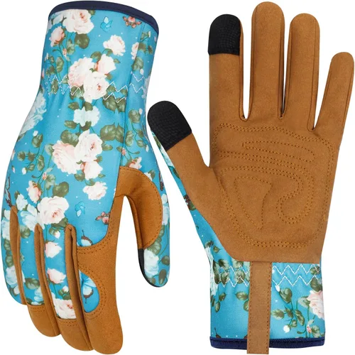 Miniatura 40 de Guantes de Jardinería de Cuero MERTURN para Mujeres, Guantes de Jardín a Prueba de Espinas, Guantes de Trabajo Compatibles con Pantalla Táctil, Azul