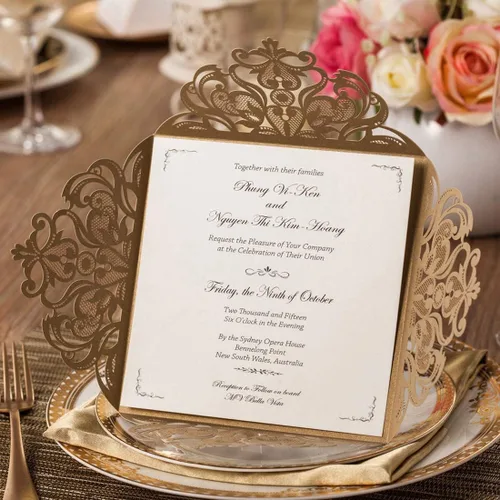 Miniatura 13 de Hosmsua 50 tarjetas de invitación de boda negras cortadas con láser con sobres, invitaciones de rosa hueca de 6.3 x 6.3 pulgadas para boda