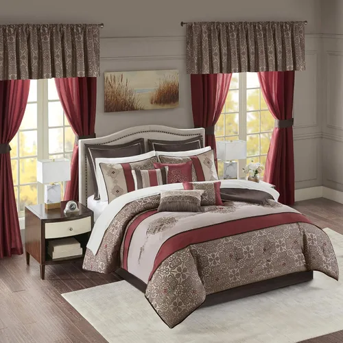 Miniatura 21 de Madison Park Essentials Delaney - 24 piezas para habitación, jacquard satinado, para todas las estaciones, tamaño California King