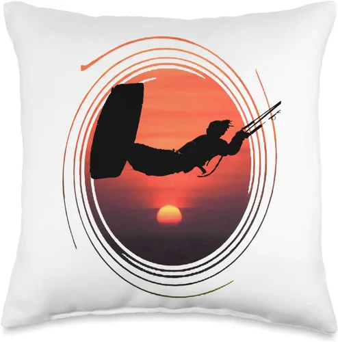 Kitesurf Gifts and Surf Lover Tees by taiche Kiter Action Freestyle - Almohada artística con diseño de vector y puesta de sol, 16 x 16 pulgadas,