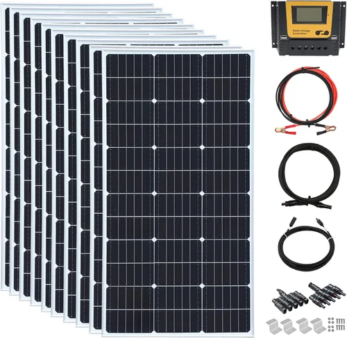 Miniatura 8 de Kit de panel solar de 200 W, 12 voltios/24 voltios, 2 módulos monocristalinos de 100 W, controlador de carga de 20 A para RV, barcos, remolques