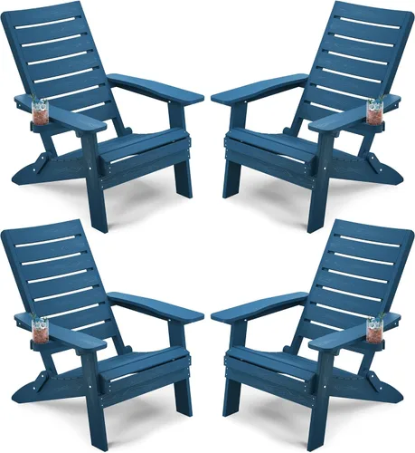 Miniatura 11 de YEFU Sillas Adirondack plegables para exteriores: silla de gran tamaño para hoguera resistente con respaldo de arco cómodo y soporte para tazas