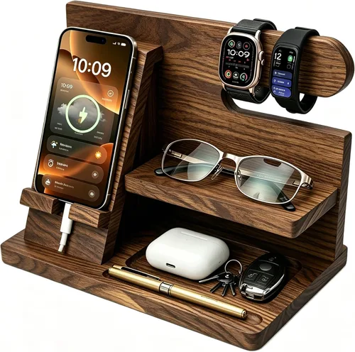 Miniatura 10 de Regalos de cumpleaños para hombres, regalos del día de San Valentín para hombres, regalo para papá, estación de acoplamiento de teléfono de madera