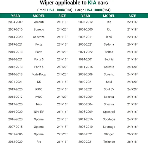 Miniatura 2 de Limpiaparabrisas delantero para Kia Rio 2001-2005, 21 + 18 pulgadas, repuesto para limpiaparabrisas delantero con gancho en J y U (paquete de 2)