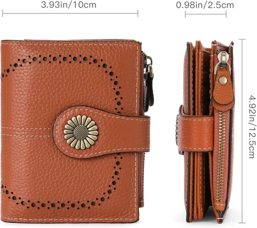 Miniatura 187 de SENDEFN - Billetera pequeña de piel auténtica para mujer, diseño plegable con ventana para tarjeta de identificación