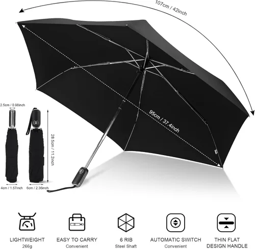 Miniatura 86 de LEAGERA Paraguas de viaje compacto para bolso, mango plano, impermeable para lluvia ligera