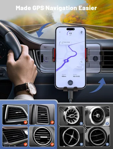 Miniatura 3 de Cargador inalámbrico para automóvil, soporte de automóvil MOKPR con sujeción automática de 15 W/10 W/7.5 W, carga rápida, ventilación de aire, Rojo