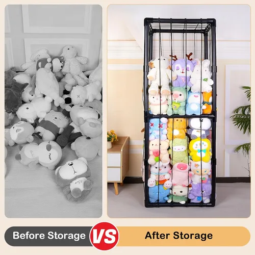 Miniatura 6 de FIOBEE Almacenamiento de animales de peluche, zoológico, tubo de PVC grueso, organizador de almacenamiento de juguetes con banda elástica, soporte