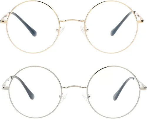 Miniatura 9 de Lentes de bloqueo de luz azul para mujeres y hombres, marco de metal redondo, lentes transparentes para computadora de 1.969 in