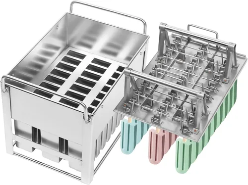 Kit de moldes de paletas de hielo de acero inoxidable, moldes industriales para helados, soporte comercial para palitos de helado + cepillo de