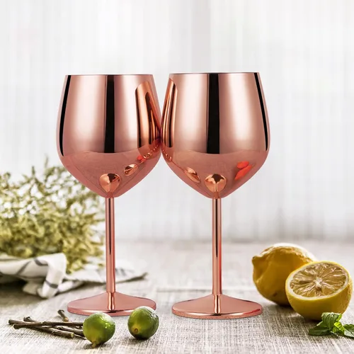 Miniatura 5 de Lifecapido Juego de 8 Copas de Vino con Tallo de Acero Inoxidable, Copas de Vino de Cobre de 18oz, Copas de Vino de Acero Inoxidable con Cepillo Oro
