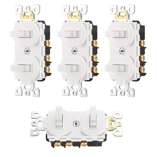 Miniatura 9 de Wengart Paquete de 2 interruptores de palanca doble, 15 amperios 120 V, interruptor de luz combinado 2 en 1, diseño que ahorra espacio para baño