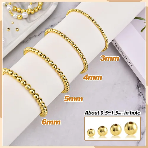 Miniatura 3 de 310 cuentas redondas rellenas de oro para la fabricación de joyas, 0.118 pulgadas, 0.157 pulgadas, 0.2