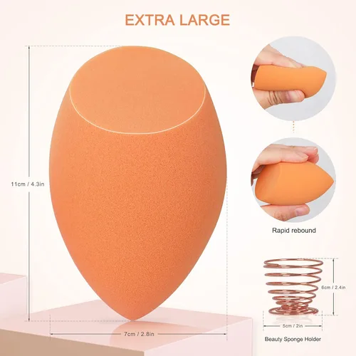 Miniatura 3 de Esponjas de maquillaje extra grandes de 4.3 in, licuadora grande para cara y cuerpo (1 pequeña y 1 grande) -con 2 soportes para esponjas, aplicación