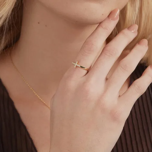 Miniatura 2 de PAVOI Anillo de cruz chapado en oro de 14 quilates Anillo de compromiso de eternidad para ella Anillo de boda infinito