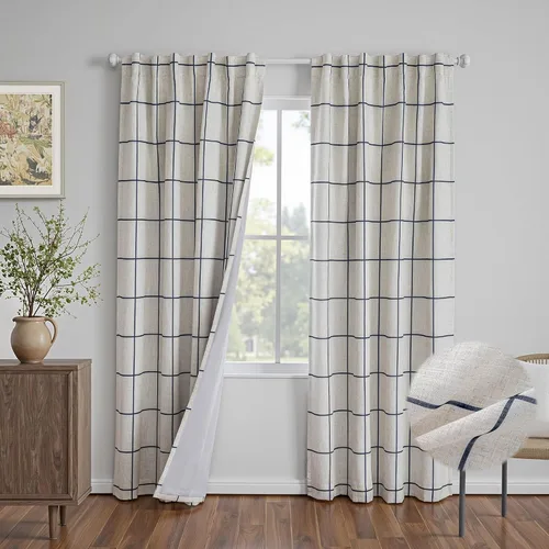 Miniatura 24 de MYSKY HOME Cortinas de Lino a Cuadros 100% Opacas de 45 Pulgadas de Largo de Doble Capa Estilo Granja con Aislamiento Térmico Estampado a Cuadros