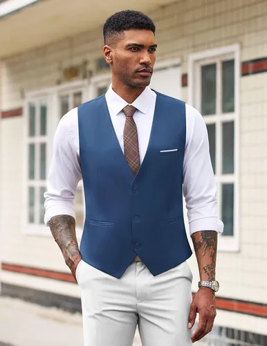 Miniatura 2 de COOFANDY Chaleco de traje de negocios casual para hombre, ajustado, a la cintura, formal