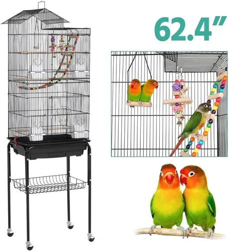 Miniatura 3 de Yaheetech Jaula para pájaros de 64 pulgadas, tamaño mediano y pequeño, jaulas para pájaros con soporte rodante desmontable para loros, tortolitos