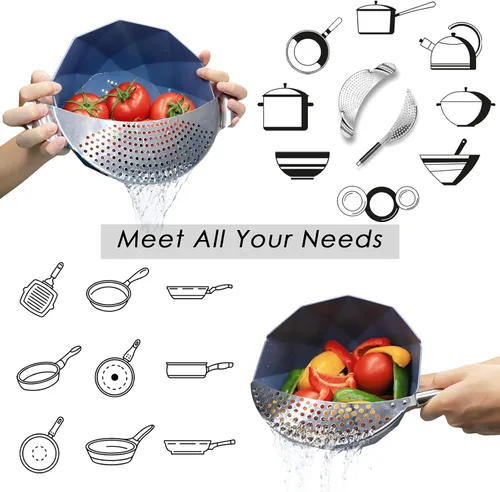 Miniatura 3 de Juego de 2 coladores de acero inoxidable, fácil de drenar, duradero, apto para lavavajillas, funciona para todos los utensilios de cocina, fideos