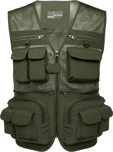 Chaleco Flygo para hombre, para pesca, trabajo, safari, viaje de reportajes o para actividades al aire libre en verano, con bolsillos
