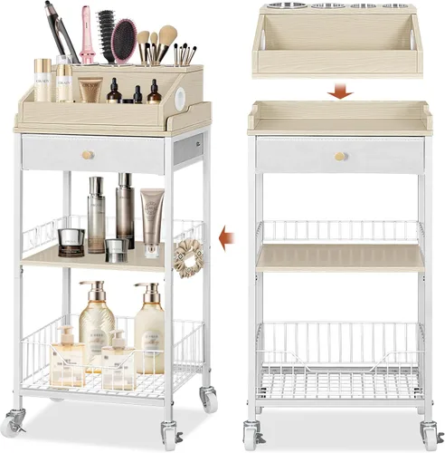 Miniatura 8 de Organizador de Carrito de Maquillaje Grande, Organizador de Belleza 2 en 1 con Ruedas y Soporte para Herramientas de Cabello, Soporte de Maquillaje