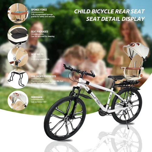 Miniatura 8 de XIEEIX Asiento trasero de bicicleta para niños, asientos de bicicleta para niños montados en la parte trasera, asiento infantil de montaje trasero