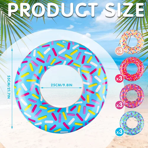 Miniatura 2 de Meooeck 12 piezas de donas inflables surtidas inflables para piscina, flotadores de tubo circular, decoración de fiesta de cumpleaños, globos