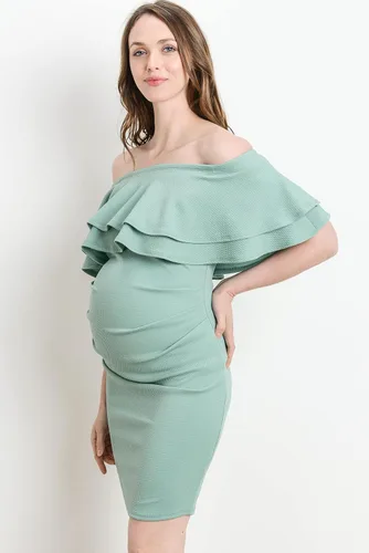 Miniatura 4 de LaClef Vestido de maternidad con hombros descubiertos para mujer con doble volante