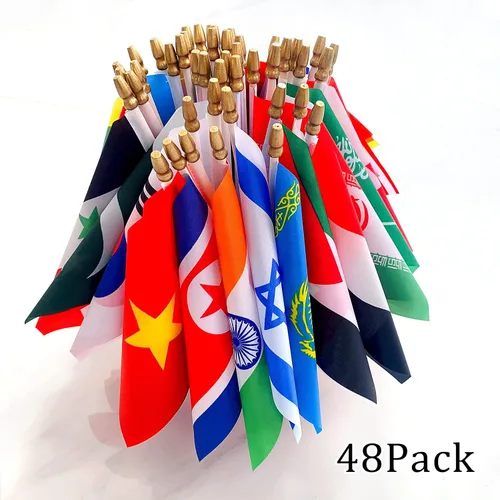 Miniatura 5 de Asia Asia 48 países banderas fijadas en palo de madera pequeña mini bandera de mano, 5x8 pulgadas