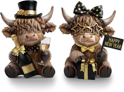Miniatura 13 de Karenhi 2 piezas de figuritas de vaca de las Tierras Altas para el Día de la Madre, figuritas de gnomo de vaca con flores y corazón de MADRE