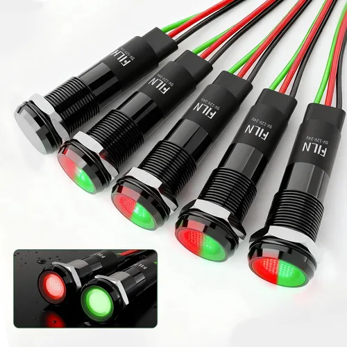 Miniatura 8 de 5 piezas 8 mm (5/16'') luz indicadora LED Luz indicadora 110V 120V lámpara piloto de metal Aluminio negro anodizado impermeable ip67 Luz de señal