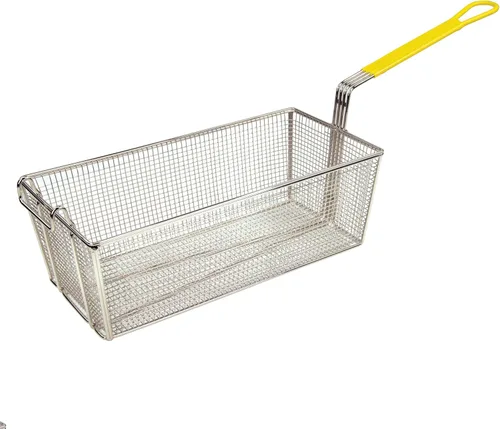 Winco FB-40 Cesta para freír con mango amarillo mediano, 17" x 8.5" x 6"