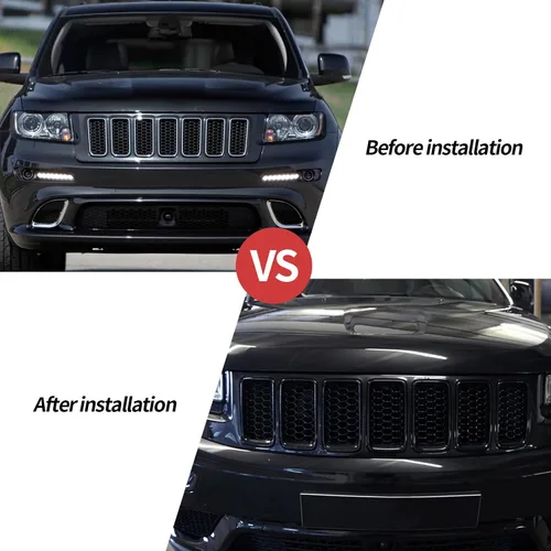 Miniatura 6 de 7 piezas de insertos de rejilla frontal de malla de panal negro brillante reemplazan para Jeep Grand Cherokee 2017-2021