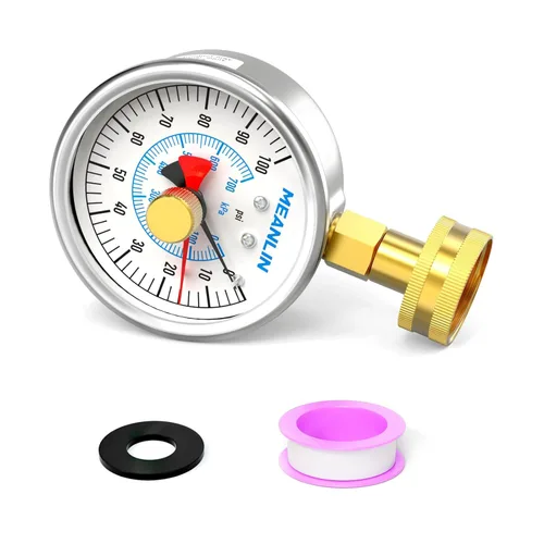 Miniatura 12 de MEANLIN MEASURE Marco de acero inoxidable de 0 ~ 100 psi, hembra de 3/4 pulgadas, esfera de cara de 2.5 pulgadas, medidor de presión relleno
