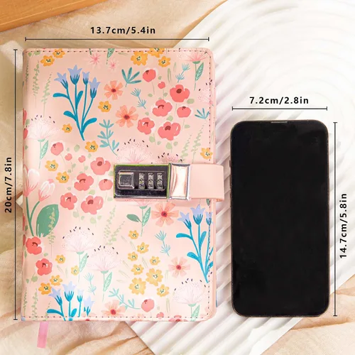 Miniatura 2 de MGGAO Diario con cerradura, diario floral para mujeres y niñas, diario de piel sintética recargable con cerradura y llave, diario personal secreto