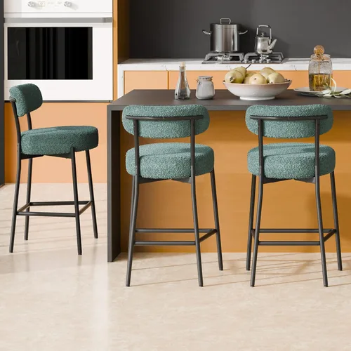 Miniatura 12 de Boucle - Juego de 2 taburetes de bar de altura de mostrador de 28 pulgadas, taburetes de bar modernos con asiento redondo de 4 pulgadas de grosor