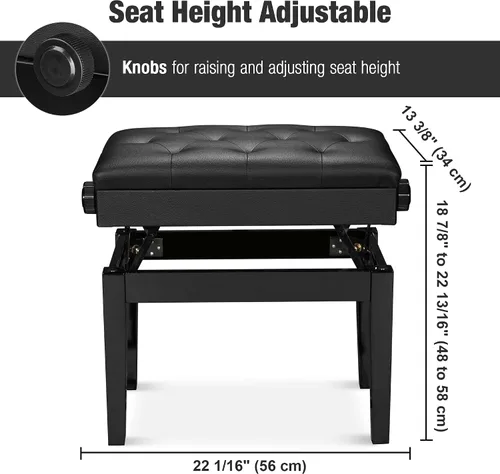 Miniatura 3 de AW Banco de piano ajustable con almacenamiento, taburete de teclado de madera negra, asiento de cuero, silla Paino para piano, tienda de música