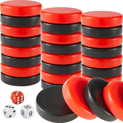 Miniatura 8 de Skylety 30 piezas de backgammon piezas de damas, 1.25 pulgadas de repuesto de fichas de juego de mesa con 5 dados (negro y blanco)