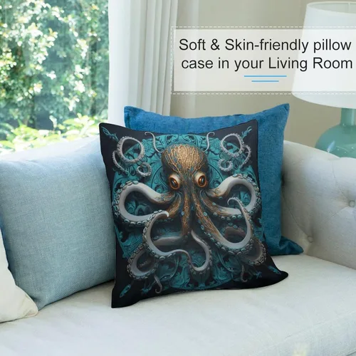 Miniatura 8 de Cojines Decorativos para Sala - Fundas de cojín cuadradas suaves de pulpo, 20 x 20 pulgadas, náutico, costero, playa, casa, vida marina, decoración