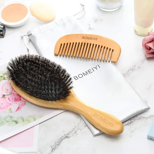 Miniatura 7 de Juego de cepillos de pelo de cerdas de jabalí 100% (mediano). Cerdas naturales suaves para cabello fino y fino. Restaura el brillo y la textura.