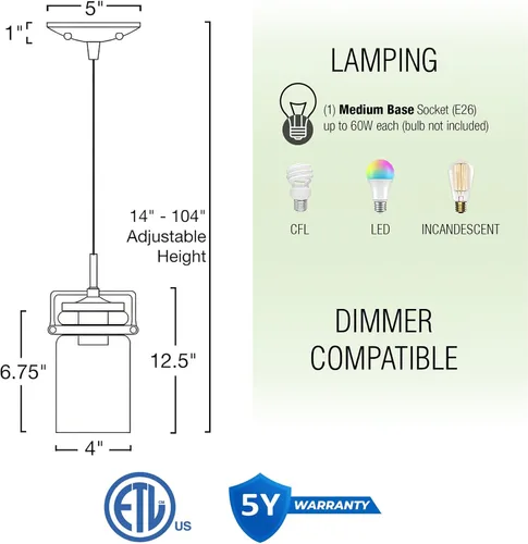 Miniatura 4 de Kira Home Wyer - Lámpara colgante moderna industrial/de granja de 8 pulgadas + mini pantalla cilíndrica de vidrio transparente, cable ajustable