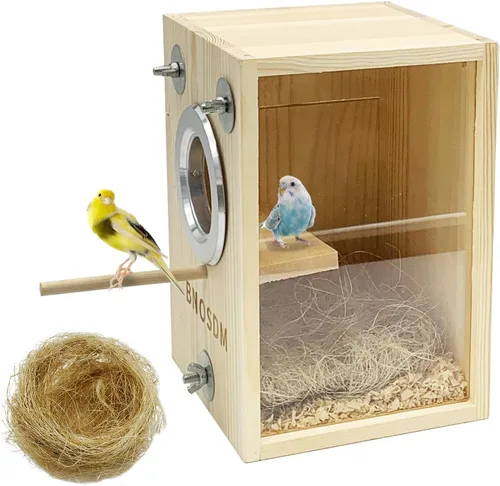 BNOSDM Caja de nido de periquitos Caja transparente de cría de aves Cajas nido de madera natural jaula para pájaros (S)