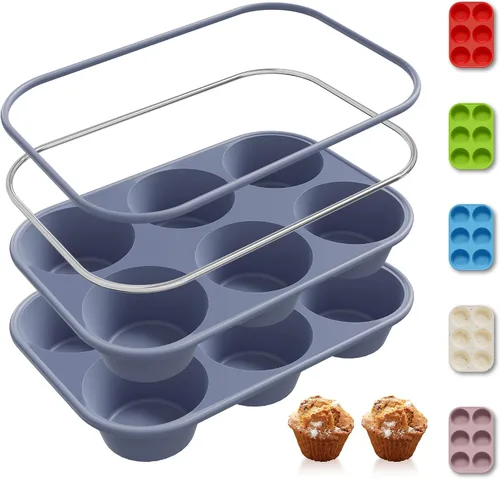 Miniatura 19 de 2 Pack 6 Tazas Molde de Silicona Mini para Magdalenas con Marco Reforzado de Metal Moldes de Silicona para Cupcakes y Pasteles Bandejas para Hornear