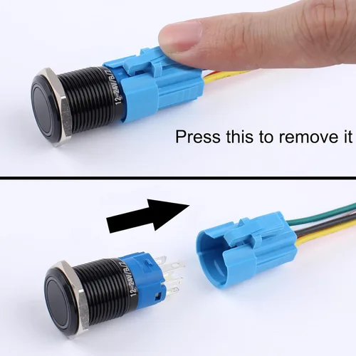 Miniatura 4 de 2 piezas de interruptor de botón de presión momentáneo de 16 mm 12V-24V LED de anillo 1NO 1NC impermeable (ON)-Apagado Cáscara de botón de metal