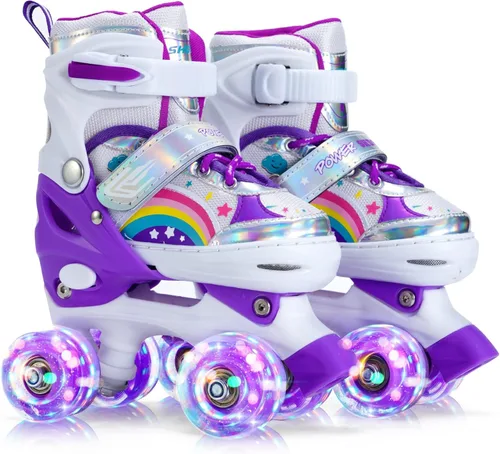 SHDSL Patines de ruedas para niñas para niños principiantes 4 tamaños ajustables, patines de ruedas iluminados con 8 ruedas para niñas, patines de