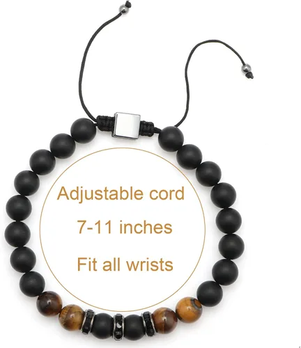 Miniatura 6 de JoycuFF Pulseras curativas de ojo de tigre para hombres, 0.315 pulgadas, piedra de ágata negra mate para padre, hermano, hijo, novio
