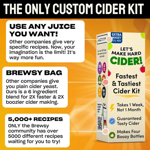 Miniatura 2 de Kit de inicio Brewsy para elaboración de sidra - Kit de sidra personalizado - 4 botellas en 9 días - Usa cualquier jugo para hacer sidra Cidra