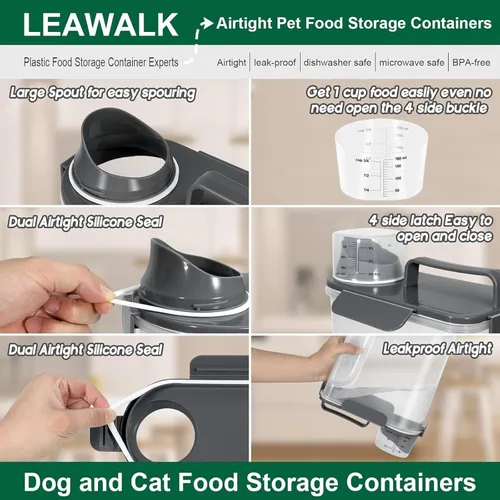 Miniatura 4 de LEAWALK Contenedor de almacenamiento de 5 a 7 libras, recipientes portátiles de comida para mascotas con boquilla grande y taza mejoradas